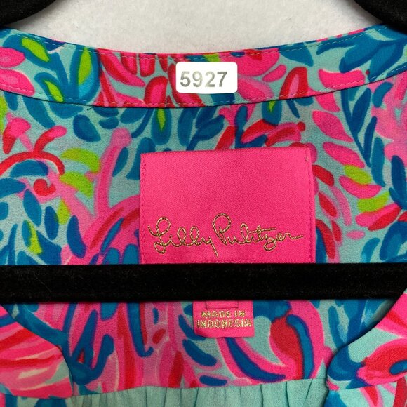 Lilly Pulitzer Dress Womens 10 Multicolor Mini Surf Blue Flim Flam Gabriel - Picture 4 of 11